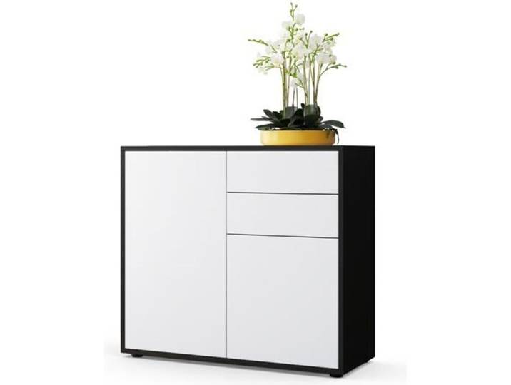 Vladon Commode Buffet Ben Corps en Noir mat - Façades en Blanc mat