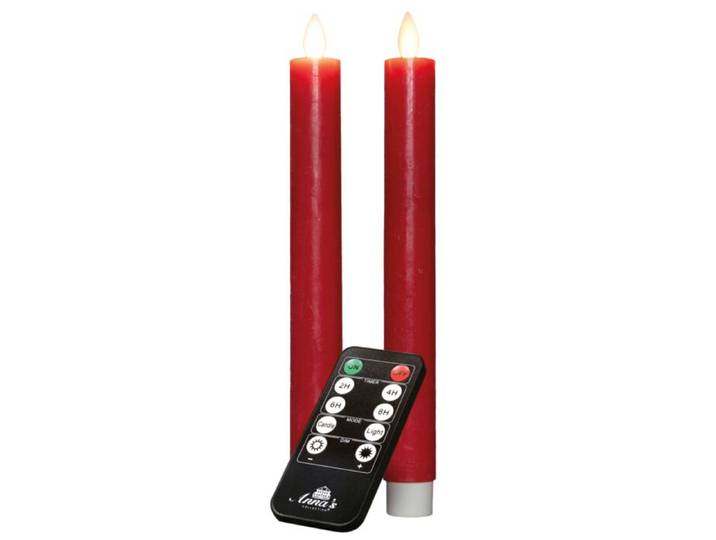 Stabkerzen 2er-Set – Akkubetrieben, Echtwachs, Rot