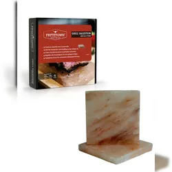 FRITZTOWN® Deluxe Grill Salzstein - 2er Set 20x20x2,5 cm - Feiner Geschmack durch Kristallsalz