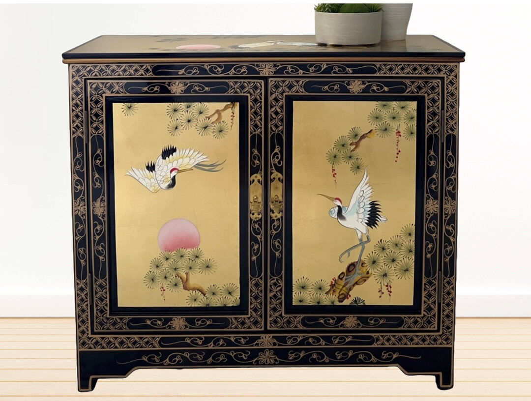 Astoria Grand Schimmel Gold Leaf Rectangle Accent Cabinet Gold 73cm H X 82cm W X 33cm D