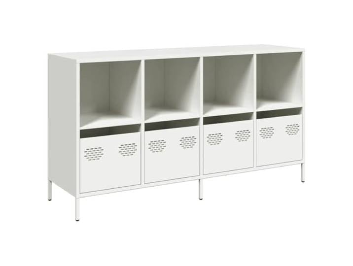 Kaorsrow Sideboard Weiß 135x39x73,5 cm Kommode aus Kaltgewalztem Stahl Modernes Metall-Sideboard für Wohnzimmer und Flur, bietet viel Stauraum mit 4 Schubladen und 4 geräumigen Fächern.
