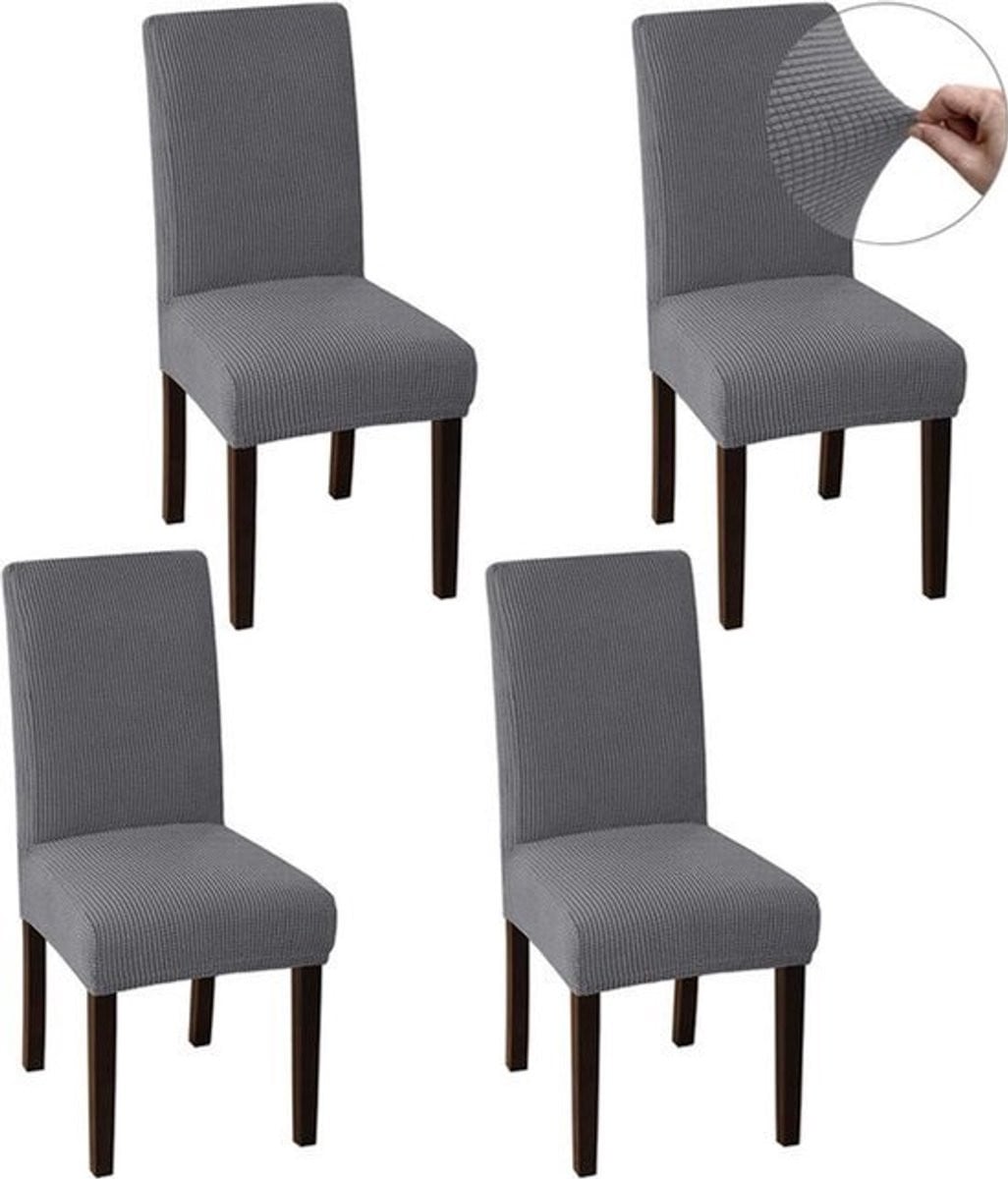 Set van 4 waterafstotende stretch stoelhoezen voor eetkamerstoelen, lichtgrijs