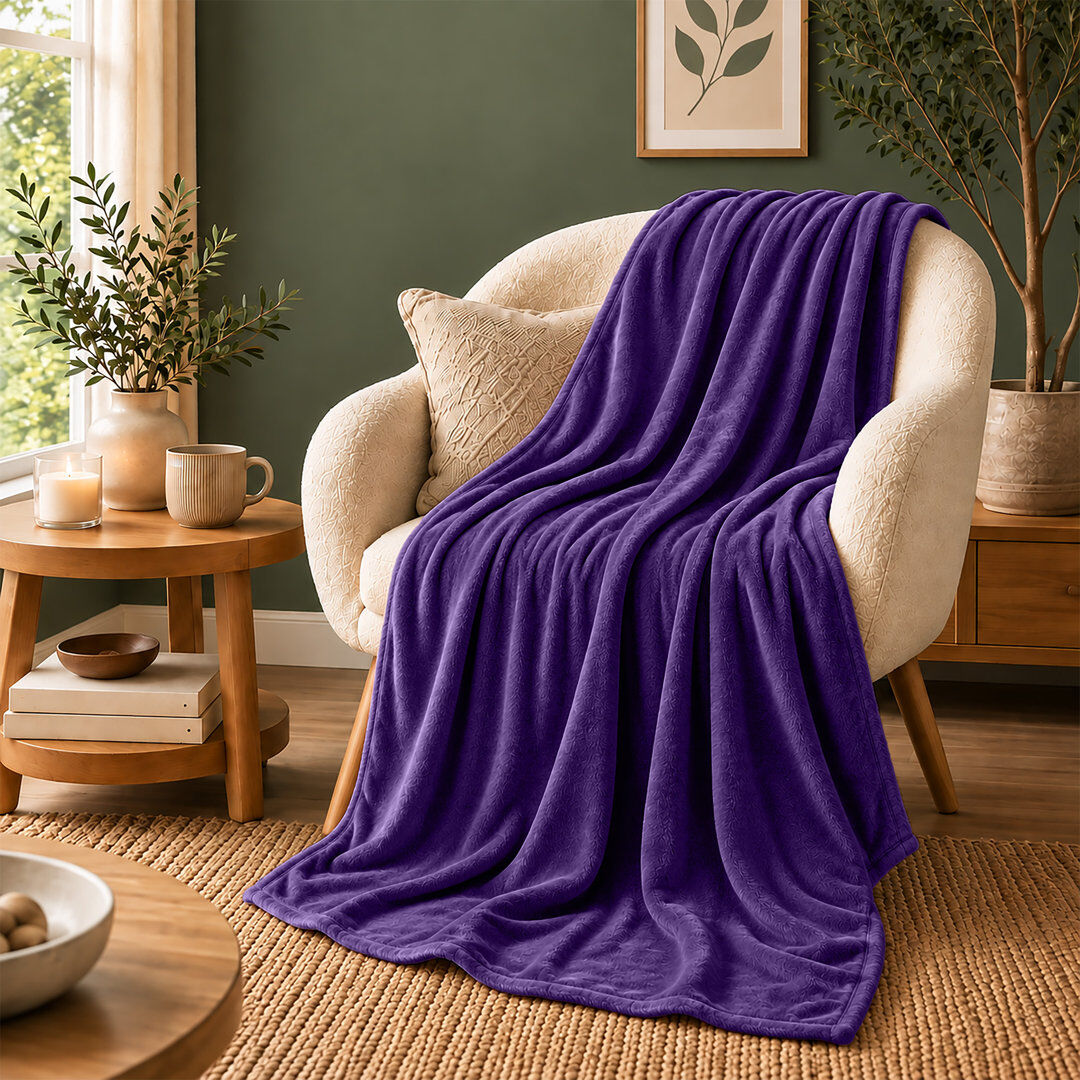 MOONLIGHT BEDDING Ultra-Soft Hotel Quality Reversible Plain Weave Fleece Throw Blanket PURPLE SINGLE