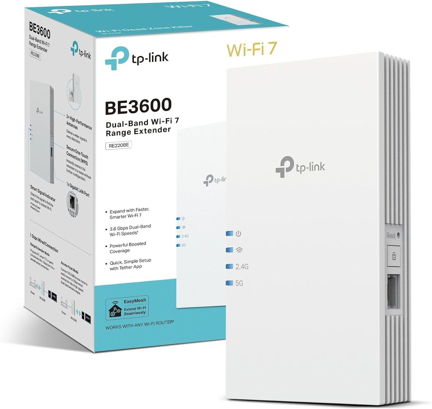 TP-LINK RE220BE BE3600 WiFi 7 Extender Booster with Ethernet Port