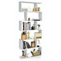 COSTWAY Holzregal, 6 Ebenen, für Pflanzen & Bücher, Wand, S-Form, Büro (weiß)