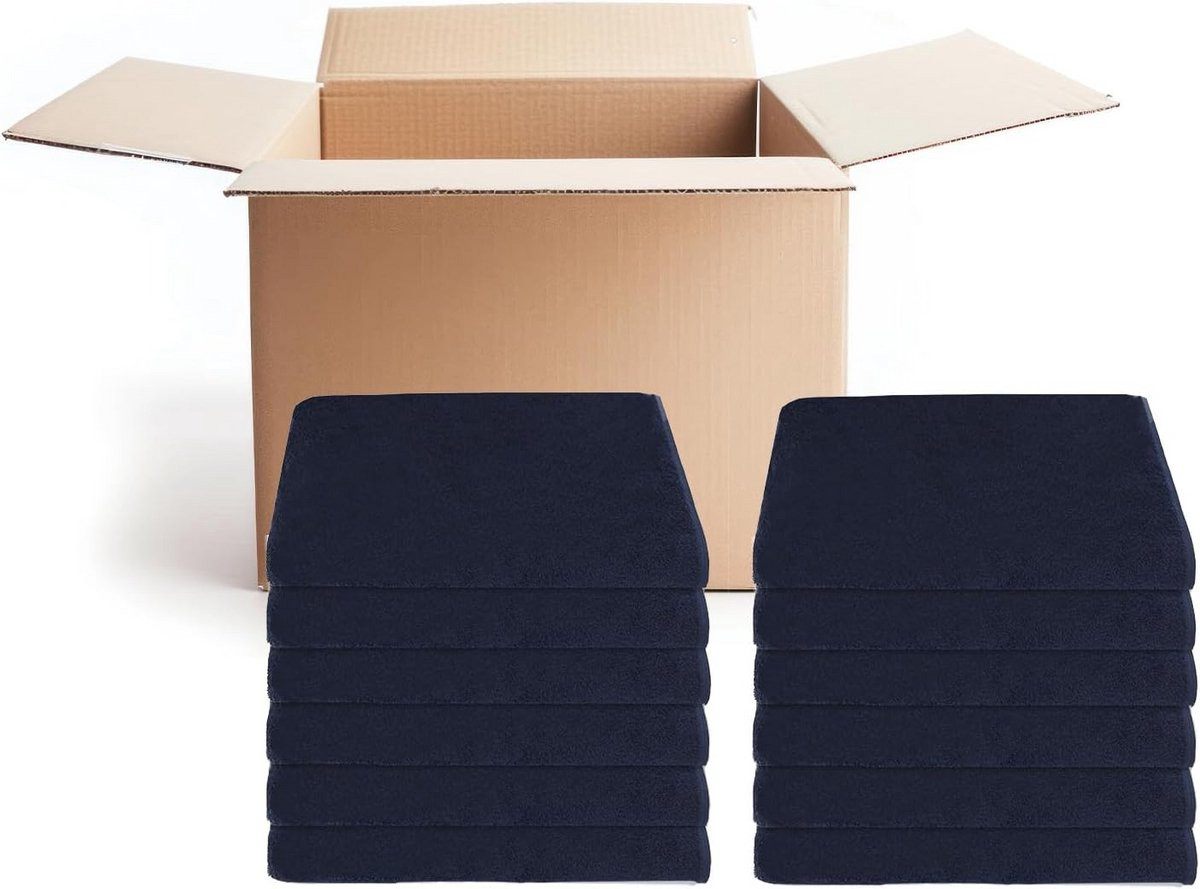 Set van 12 marineblauwe professionele badlinnen voor spa en strand, 90 x 180 cm