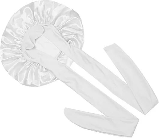 INF Verstellbare Schlafhaube aus Satin mit Innenband – Atmungsaktive Haarpflege aus Polyester Weiß