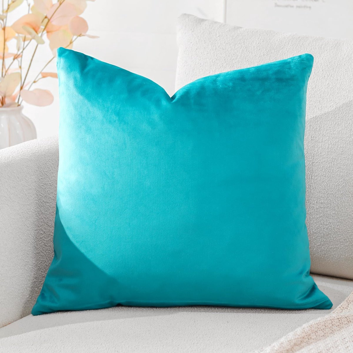 Ibenzoa Decoratieve fluwelen kussensloop voor sierkussens, turquoise, 50 x 50 cm