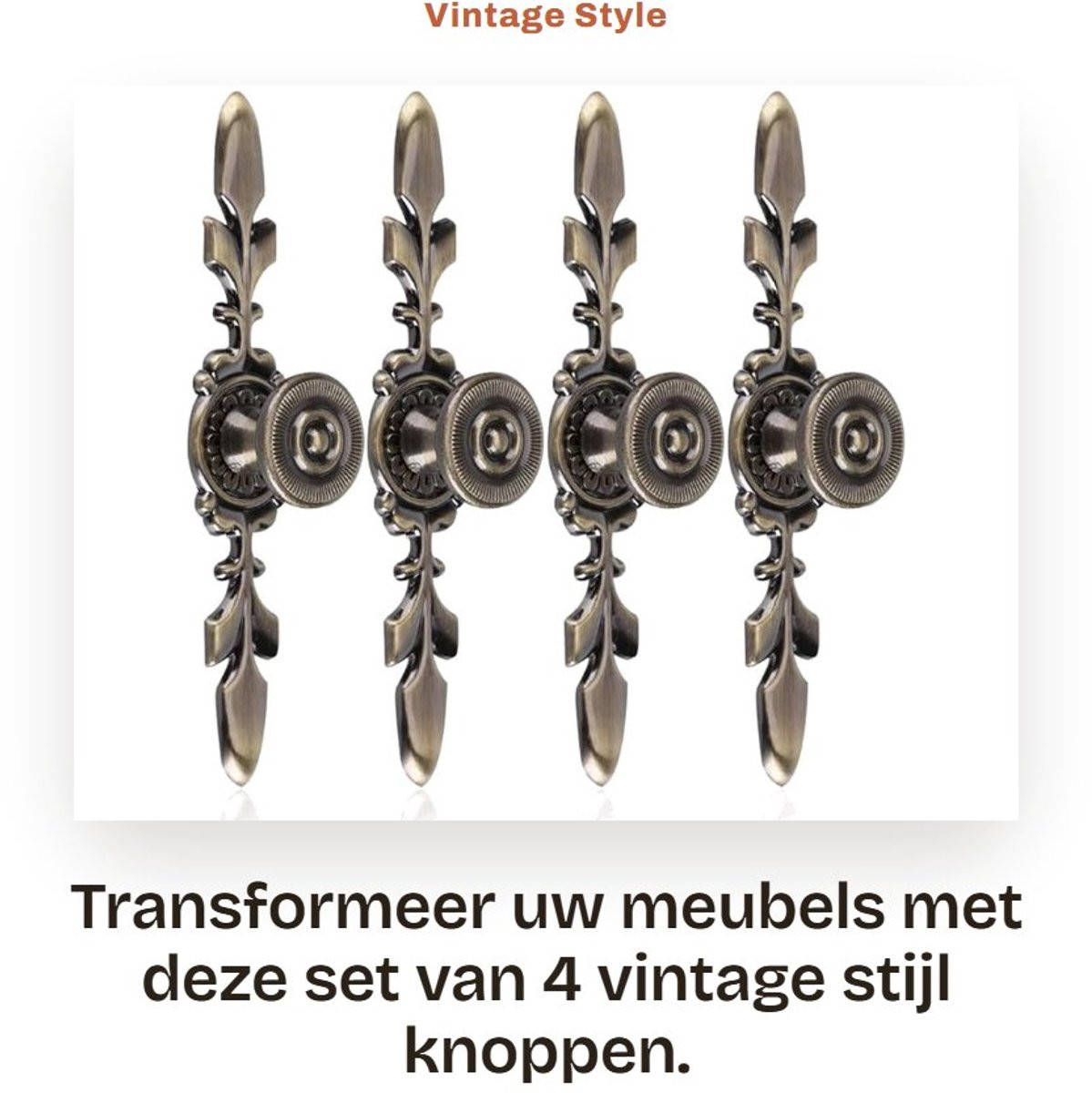 Dailygoods Knop Vintage Stijl Deurgreep en Ladegreep Set van 4 - 120 mm - Inclusief Schroeven