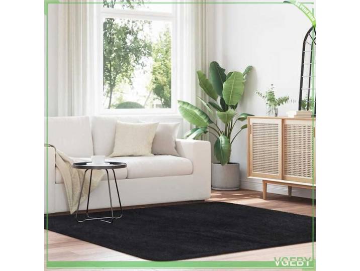 Tapis shaggy - FAFEISY - NAVARRA - 200x200 cm - Noir - Antidérapant