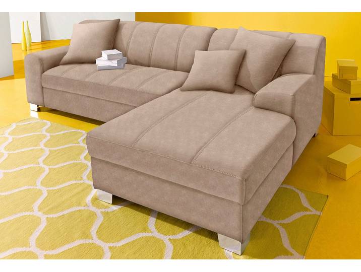 Ecksofa DOMO COLLECTION TURAH 239x152 cm, inkl. Zierkissen, moderne Steppung , beige (natur), B:239cm H:75cm T:152cm, Sofas, Ecksofa, mit Bettfunktion, Schlafsofa, Unser Dauertiefpreis