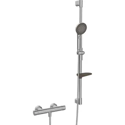 Hansa HANSAPRISMA Duschsystem 4813043180 mit Thermostat, Wandmontage, 970mm, Stahl gebürstet