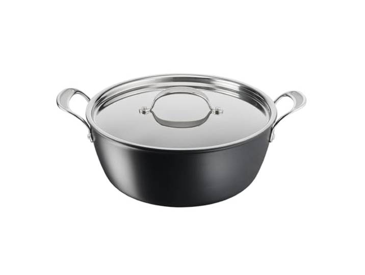 Tefal Jamie Oliver Batch-Cooking Set, Harteloxierter Kochtopf Induktion 30 cm, Antihaftversiegelung, für große Mengen, Thermo-Signal bei idealer Brattemperatur, Edelstahl/Schwarz, H91254