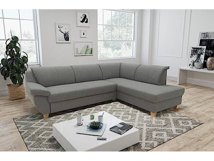 DOMO. collection Ecksofa Panama, gepolsterte Armlehnen, dunkelgrau Ottomane rechts mit Holzfuß, klassisches Ecksofa in L-Form für stilvollen Wohnkomfort, 254 x 186 x 80 cm (BxTxH)