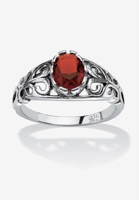 Sterling Silver Swirl Simulated Birthstone Ring by PalmBeach Jewelry in January (Size 10)