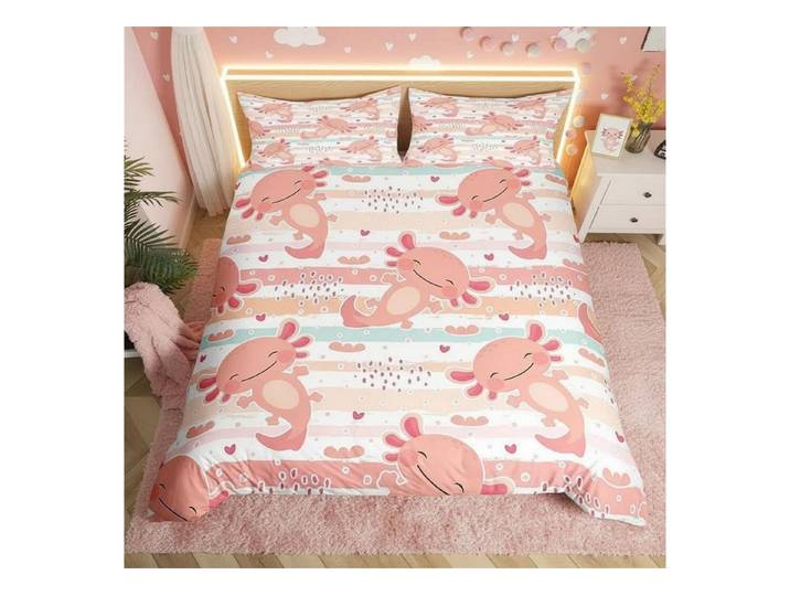 LuxusKollektion Kinderbettwäsche Bettwäsche-Set Axolotl Rosa 200x200cm