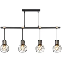 VINTAGE Pendel Decken Leuchte Balken Ess Zimmer Gitter Hänge Lampe SCHWARZ-GOLD