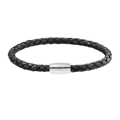 Armband CAÏ "Edelstahl Leder schwarz 20cm", schwarz, Armbänder, Herren, 20cm, Edelstahl, glänzend, Armband