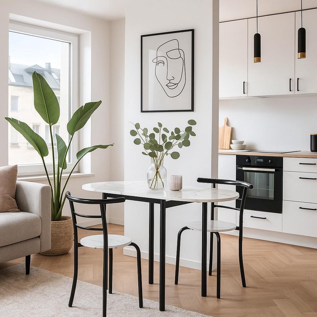 Uittrekbare keukentafel met 2 stoelen, inklapbaar en compact voor de keuken of woonkamer