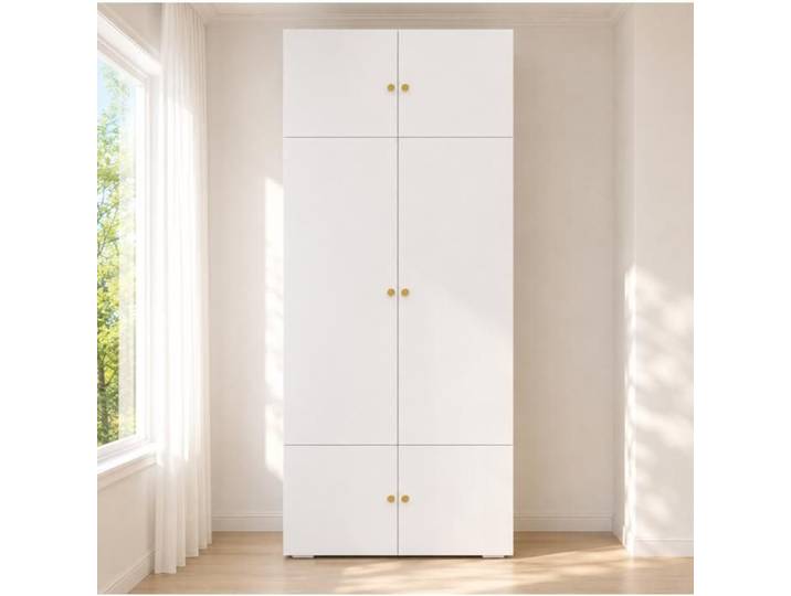 Armoire chambre blanche 90 x 50 x 200 cm grande armoire 1 penderie et 5 espaces de rangement pour chambre et bureau