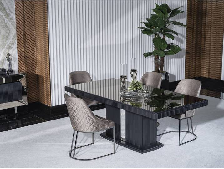 JVmoebel Esszimmer-Set Graues Holz-Esszimmer-Set mit modernen Stühlen und hohem Komfort, (5-St., Esstisch, 4х Stühle), Made in Europe