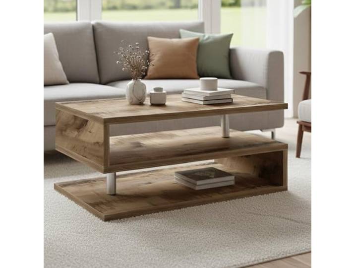 Dmora - Couchtisch Goffredo, Wohnzimmer-Couchtisch, niedriges Aufbewahrungselement, Couchtisch, 90x55x41 cm, Ahorn