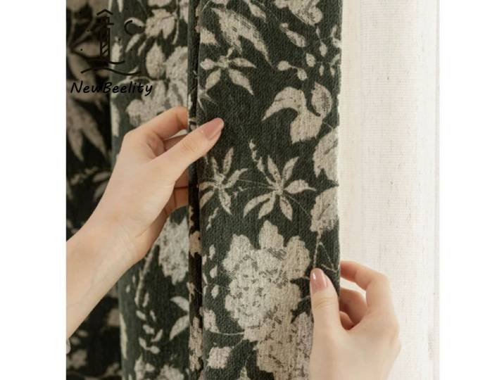 Rideaux occultants en Chenille rétro français, pour salon, chambre à coucher, salle à manger, américain rétro vert, taille personnalisée, Tulle occultant assorti
