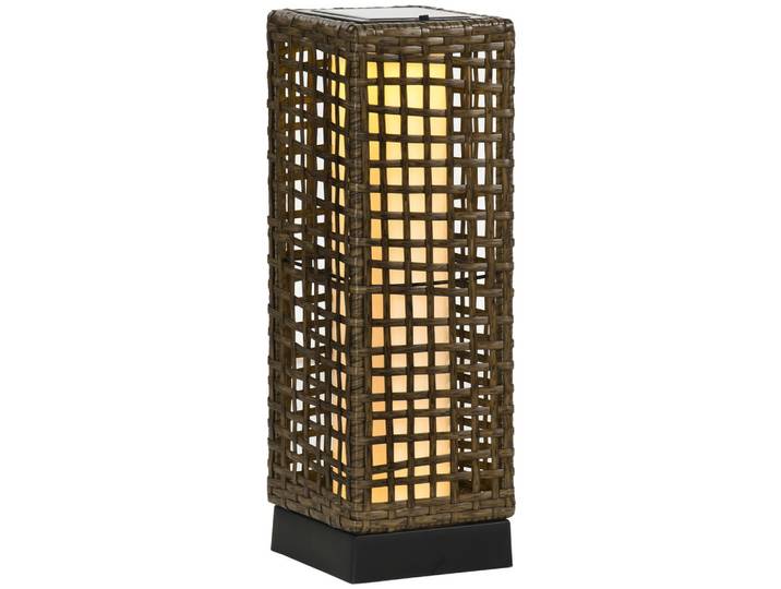 Outsunny Solarleuchte, Rattan, Stahl, Sand, Schwarz, Metall, LED integrated, 15.5x46x15.5 cm, Lampen & Leuchten, Außenbeleuchtung, Außenleuchten