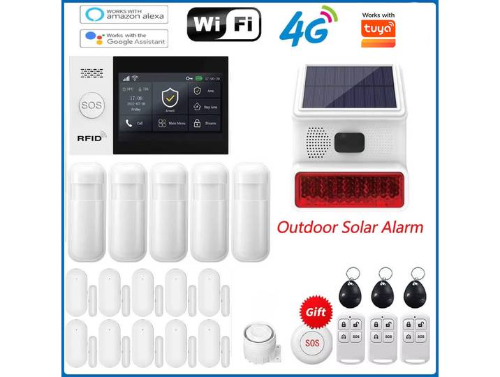 Système d'alarme GSM Wifi 4G, système d'alarme de sécurité 433MHZ, fonctionne avec Tuya Alexa, détecteur de mouvement, capteur de fumée, de porte et de fenêtre