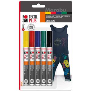 Marabu Textilmarker Plus, sortiert, Strichbreite 3mm, waschfest bis 40 Grad, 5 Stück