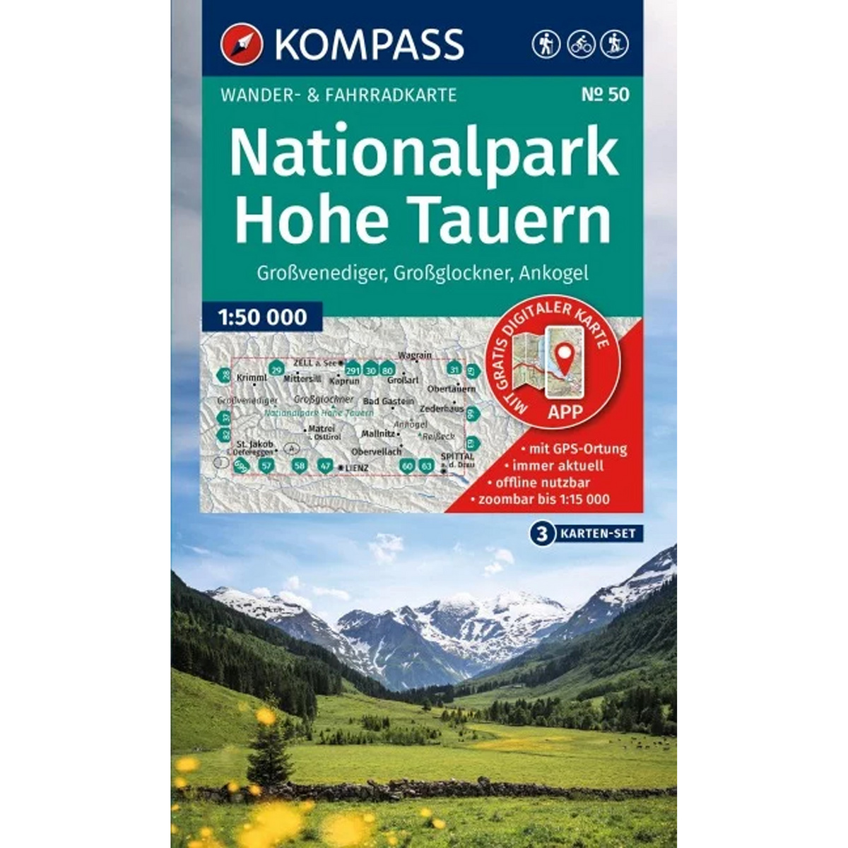 Kompass Verlag WK 50 Nationalpark Hohe Tauern, 3-teiliges Set (Größe One Size, tuerkis)
