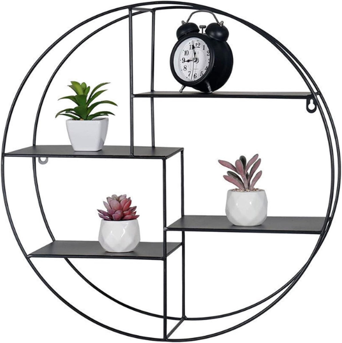 Zwarte ronde zwevende wandplank met stabiel metalen frame - 60 x 60 cm