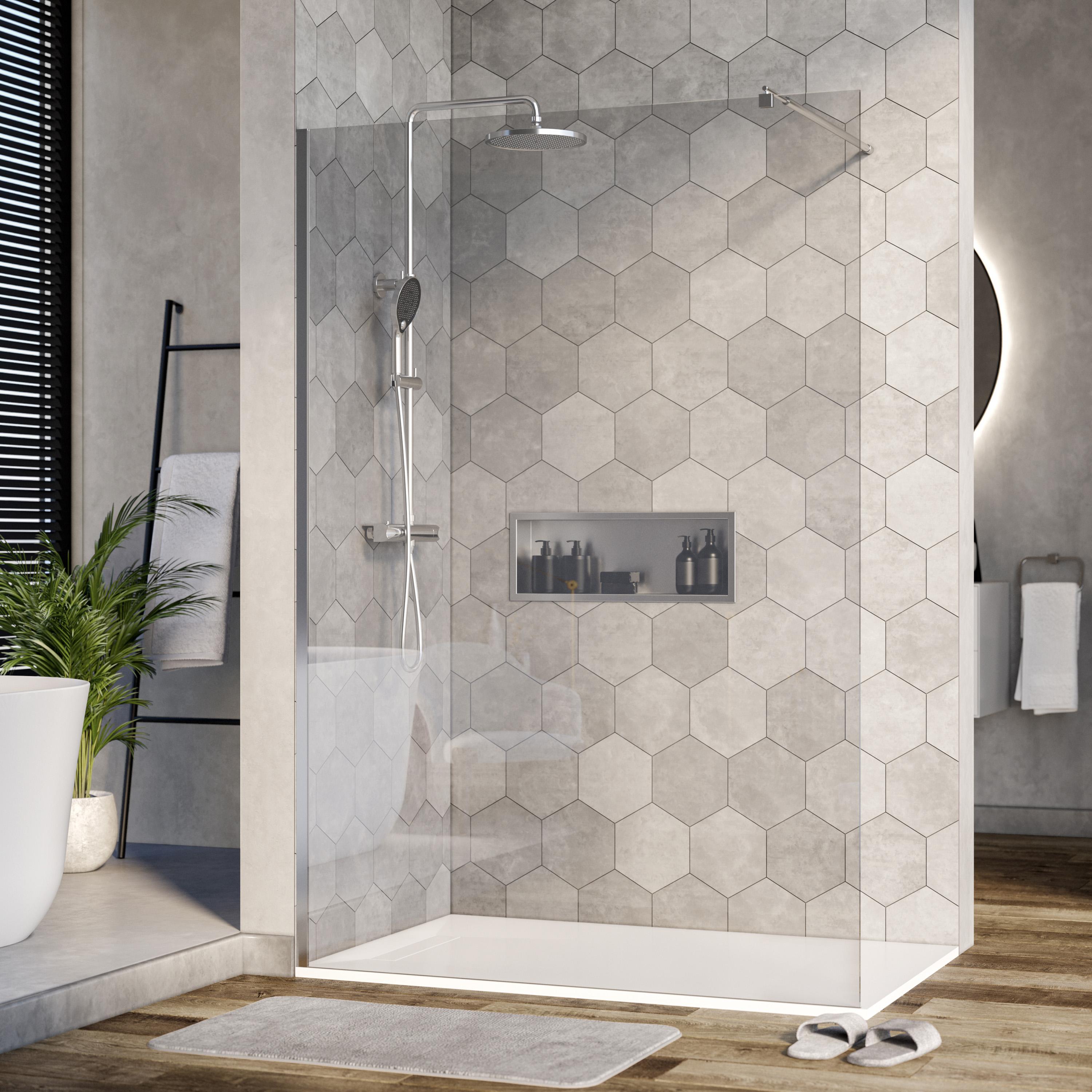Duschabtrennung Walk-In Nano Echtglas EX101 - Klarglas - 10 mm - Wandprofil Chrom - Breite wählbar, Breite Walk-In:1300mm
