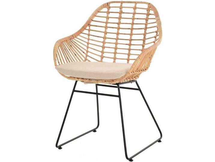 Krines Home Esszimmersessel Rattan Retro Sessel mit Armlehne 50er Korbsessel Retro-Stil Korbstuhl (Sessel nach Auswahl ohne oder mit Polster), Eisen Gestell, Esszimmer, Armlehnstuhl
