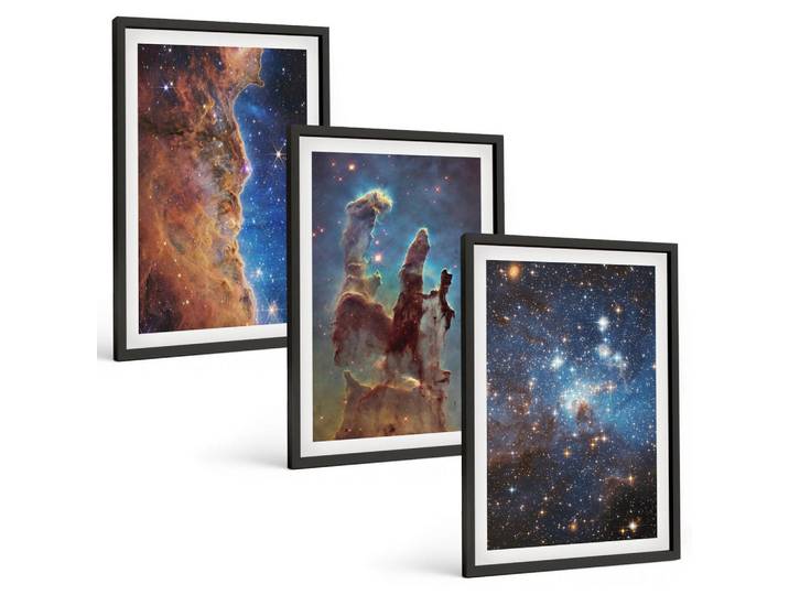 Tulup Bilder SET 3er Set - 40x60 cm Schwarzer Rahmen - Weltraumlandschaften von Galaxien, Kunststoff, Rechteckig, 40x60 cm, Fotografie, Bilder & Rahmen, Bilder