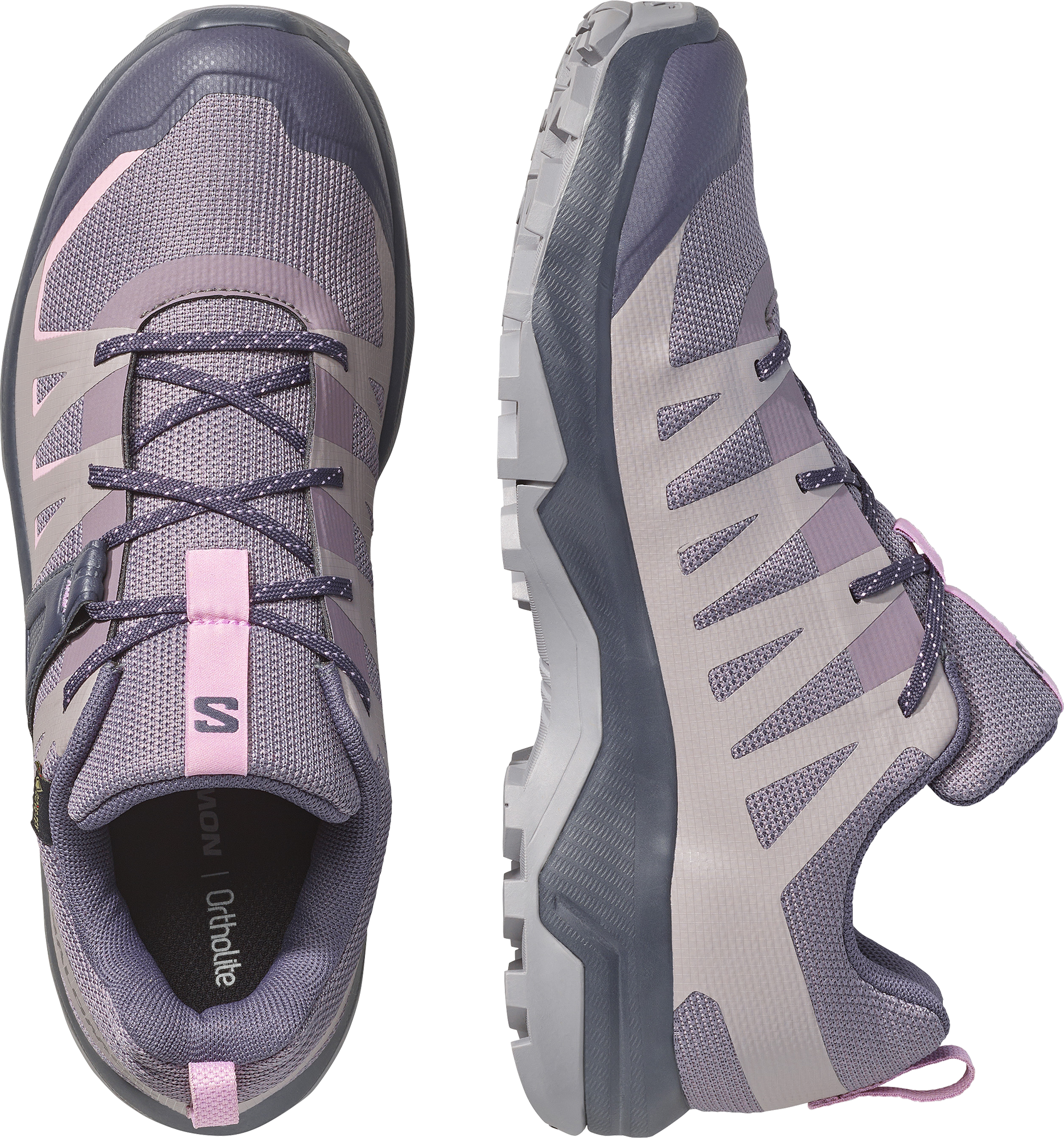 Wanderschuh SALOMON "EXTEND 2 GORE-TEX W", Damen, Gr. 41, lila (excalibur, gull, dawn pink), Synthetik, Textil, Schuhe Wanderschuh, wasserdicht dank Gore-Tex Membrane excalibur, gull, dawn pink 41