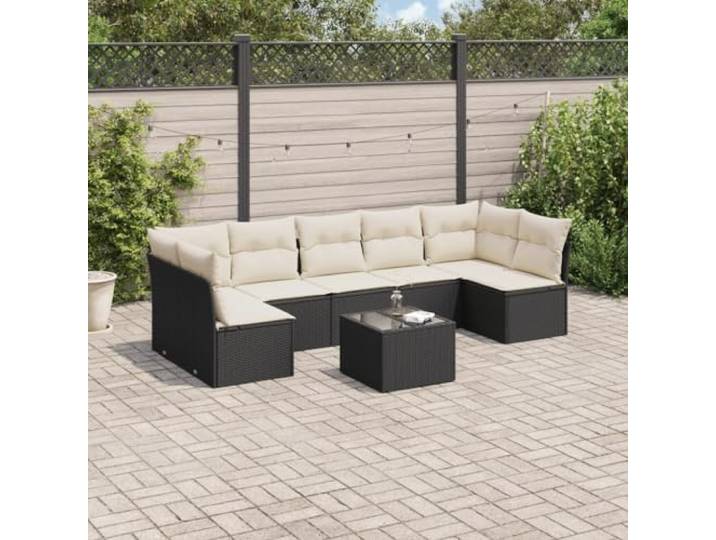ZQQLVOO 8-TLG. Poly Rattan Sofagarnitur Schwarz Mit Kissen Modulares Design, abnehmbare waschbare Bezüge, Tischplatte aus Hartglas, für Terrasse