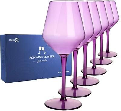 Inspired Finds MICHLEY Unbreakable Tritan Plastic Wine Glass Set Reusable Luxury Glassware For Parties, Outdoor Dining & Everyday Use 6pcs Purple