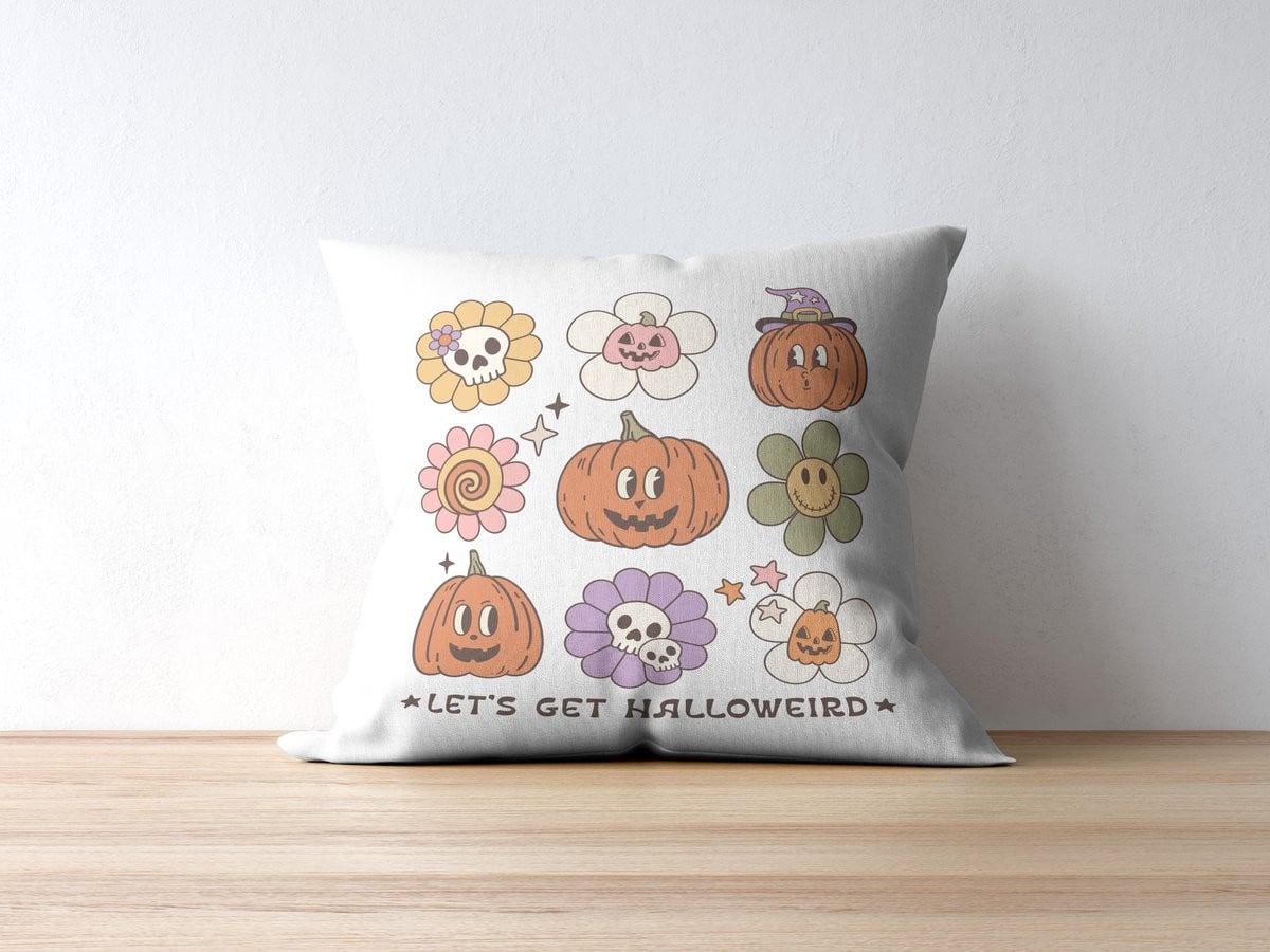 Retro Halloween Sierkussen - Spookachtig Pompoen Schedel Bloem Decoratie