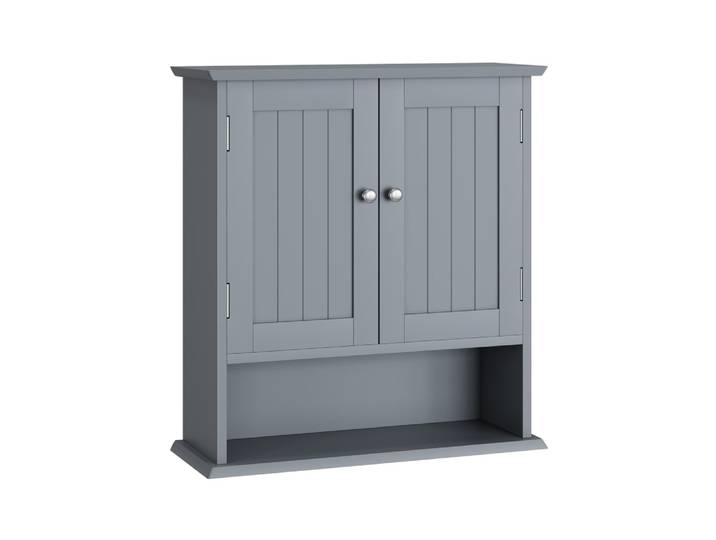 Meuble Haut de Salle de Bain Gris 55cm - Armoire Murale Ajustable