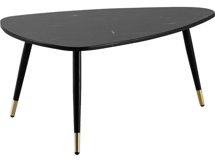 Table basse WOHNLING 90x60x41 cm avec aspect marbre noir Table de salon tripode avec piétement métallique Table de salon triangulaire