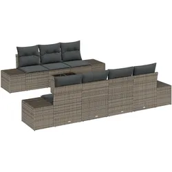 vidaXL 8-teiliges Garten Sofa Set mit Kissen Grau Poly Rattan