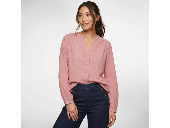 Chemisier boutonné col mao uni, coton dobby - Blancheporte