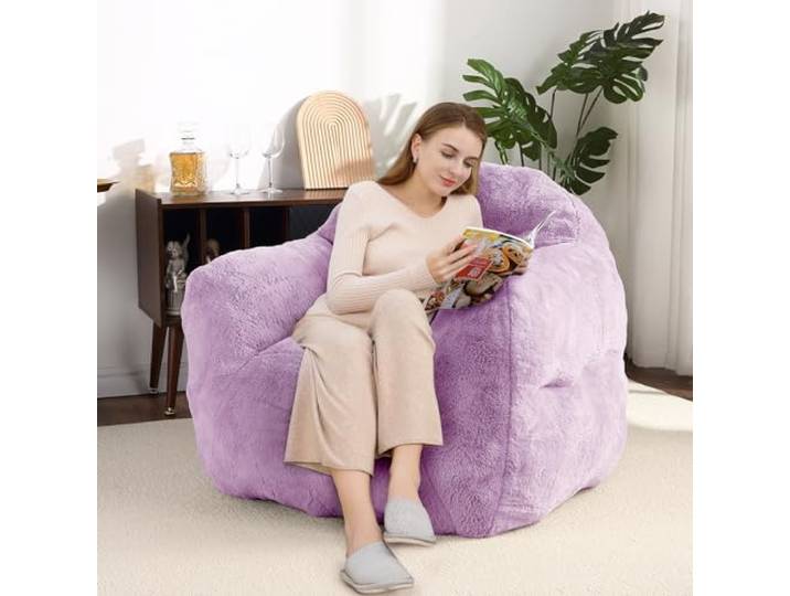 Riesiger Bohnensack-Sessel, Kunst-Kaninchenfell, Hochdichtem Schaumstoff Armlehnen,Ideal für Wohnzimmer, Schlafzimmer und WG; besonders weich und formstabil