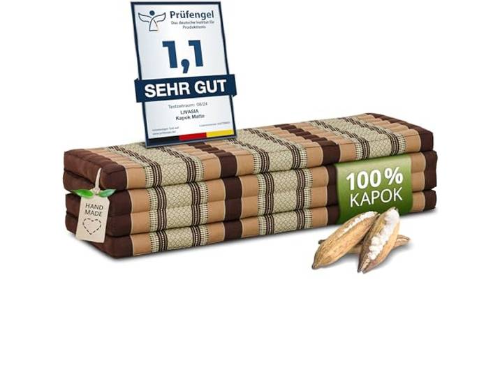 livasia Nachhaltige Klappmatratze Kapok XXL - 200x140x8cm - extrabreite Gästematratze, Faltbare Matratze doppel, ökologische Yogamatte, Gästebett klappbar, Liege Garten Balkon (Braun)