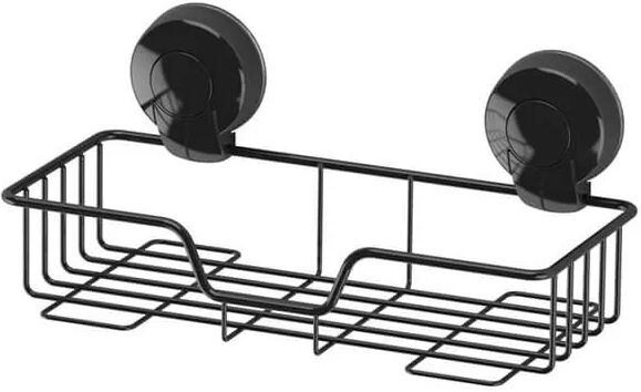 Showerdrape Suctionloc Black Steel Suction Wall Mounted Rectangular Basket