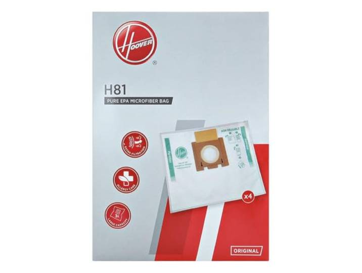 HOOVER H81 Sacs pour Aspirateurs Hoover\, Compatibles Avec Les Aspirateurs Telios Extra\, sacs d'origine en microfibre Pure EPA\, Paquet de 4 sacs
