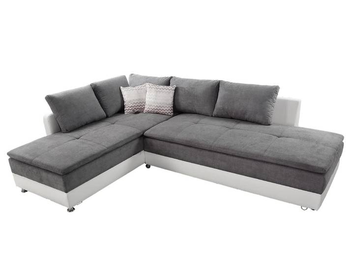 Ecksofa-Dauerschläfer Doppelbett Federkern Bettkasten Couch in Hellgrau Weiß / 15104