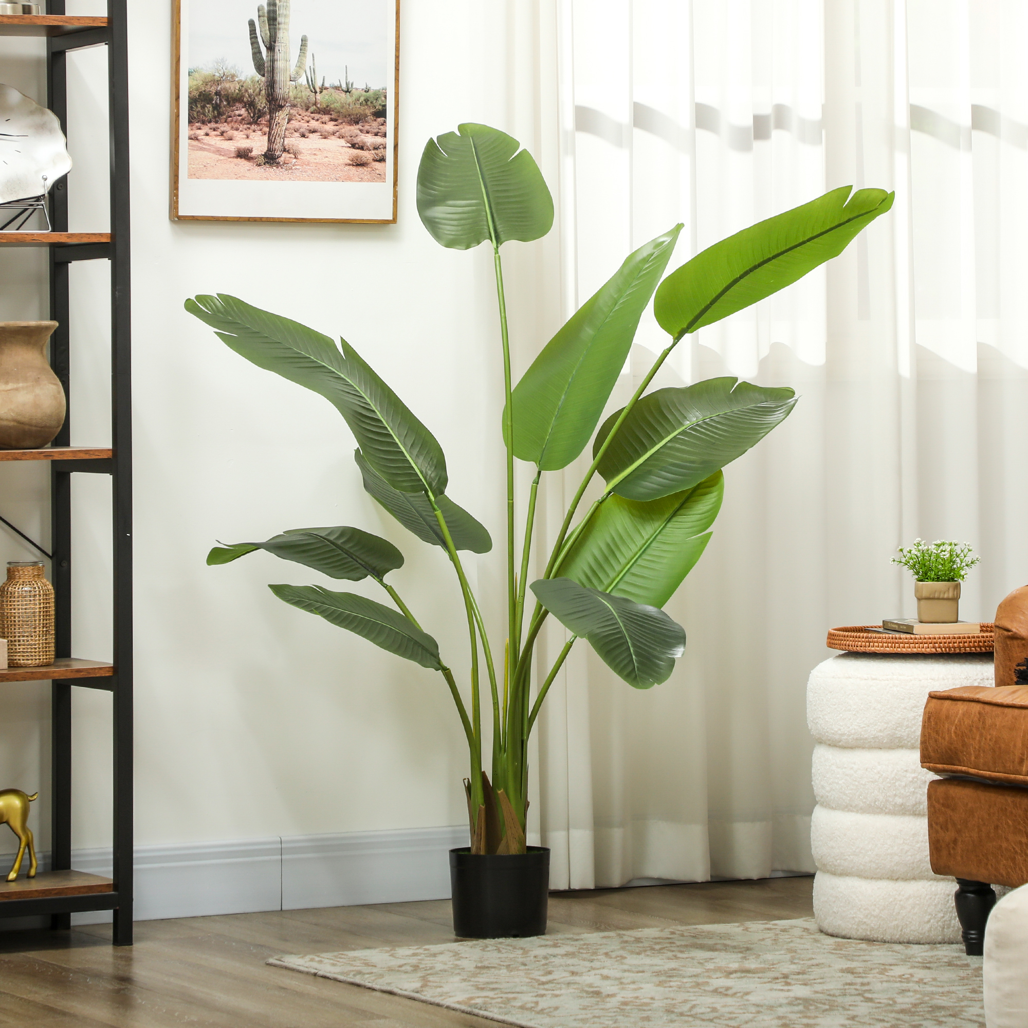 Homcom Pianta Artificiale Decorativa 109 cm Banano Artificiale con Vaso e Foglie per Interno Verde   Aosom Italy