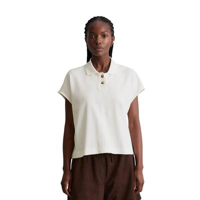 Poloshirt MARC O'POLO DENIM "aus schwerem Single Jersey", Damen, Gr. S, weiß (silky weiß), Obermaterial: 100% Baumwolle, unifarben, normaler Saum, Shirts